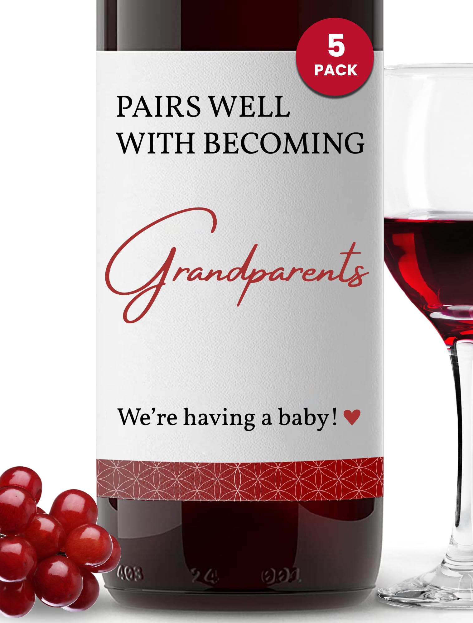 Pregnancy Announcement For Grandparents Wine Bottle Label, Baby Reveal Ideas For Grandparents Announcement Gifts, First Time Grandparents Gifts, Set Of 5 Easy To Apply Stickers, Designed In Austin, TX