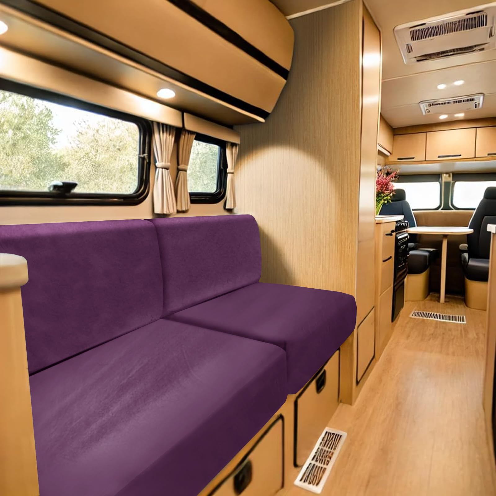 SYLC Stretch Caravan Seat Covers, Non-slip Motorhome Seat Covers for Lounge with 2 Straps, Velvet Sofa Cushion Covers for Couch Camper Bench (purple,Rectangle 4XL) โ image 1