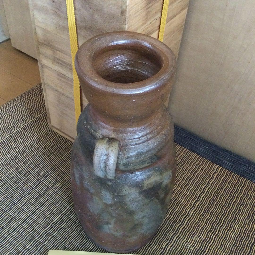 Amazon.co.jp: 13 備前焼 乗松俊行 花瓶 耳付き花入 国指定伝統工芸士 