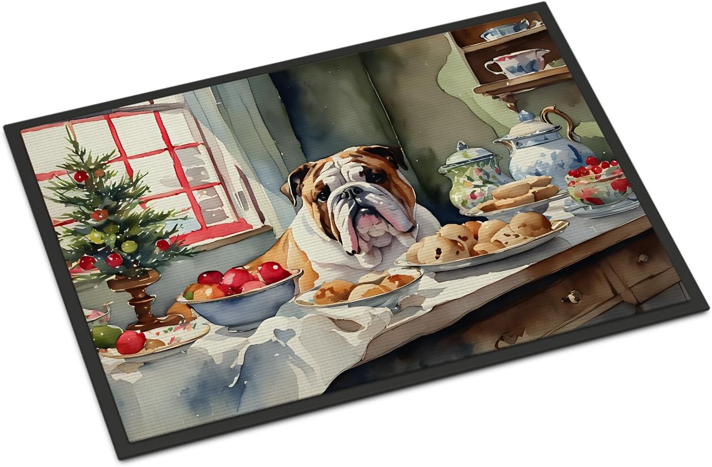 Caroline's Treasures DAC3782JMAT English Bulldog Christmas Cookies Doormat Front Door Mat Indoor Outdoor Rugs for Entryway, Non Slip Washable Low Pile, 24H X 36W