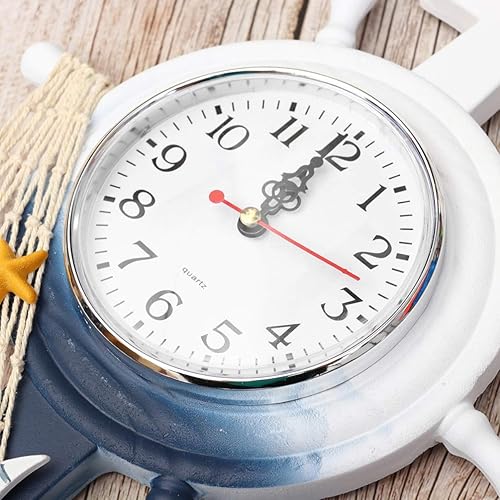Miniatura 3 de WINOMO - Reloj de pared con ancla para barco, estilo mediterráneo, con temática náutica, reloj de pared silencioso, para colgar en la sala de estar