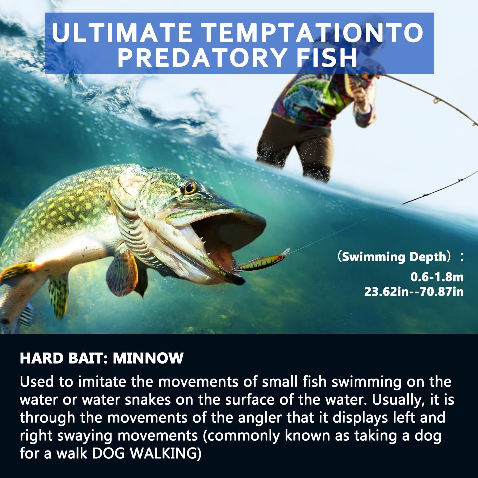 Kit Señuelos Pesca con Ojos 3D Realistass - Cebos Artificiales para Black Bass, Calamar y Trucha - Pesca Accesorios con Anzuelos Trebles Afilados y Efecto Luminiscente - Ideal para Mar, Río y Lago