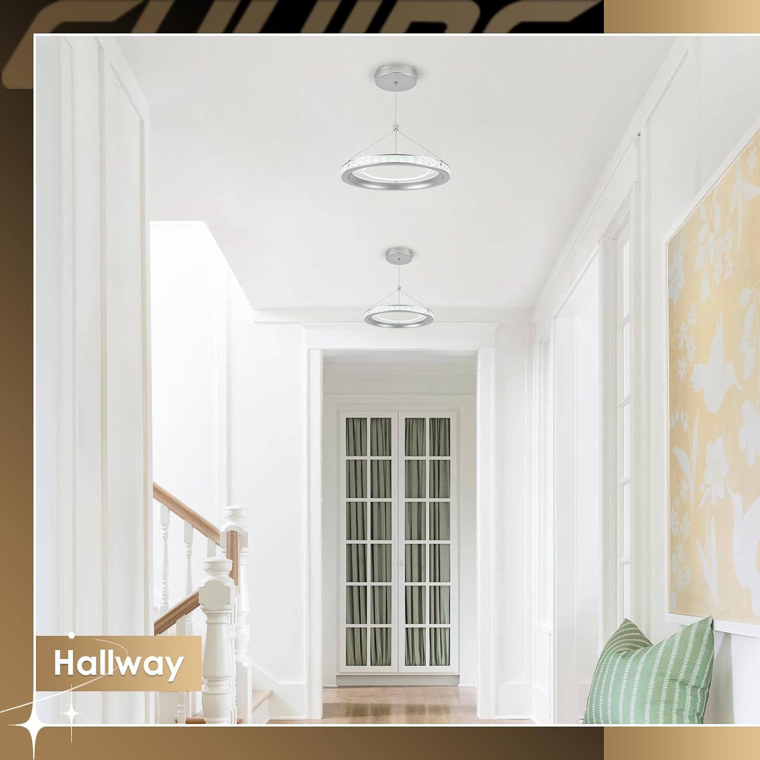 CHYING 3 Pack Modern Silver LED Crystal Pendant Light, 11.8" 24W 6000K Cool White Hanging Pendant Light Kitchen Island, Ring Ceiling Lights for Bedroom Dining Room Hallway