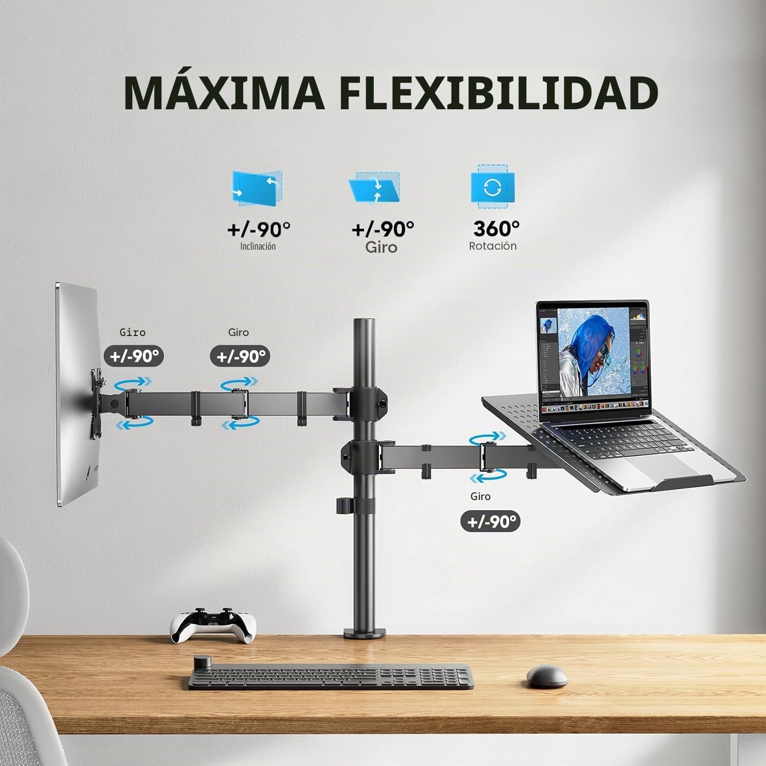 HUANUO Soporte Monitor y Portatil para 13-32 Pulgadas PC, Brazo Monitor y Portatil para Portátil hasta de 17 Pulgadas, Soporte Mesa Monitor
