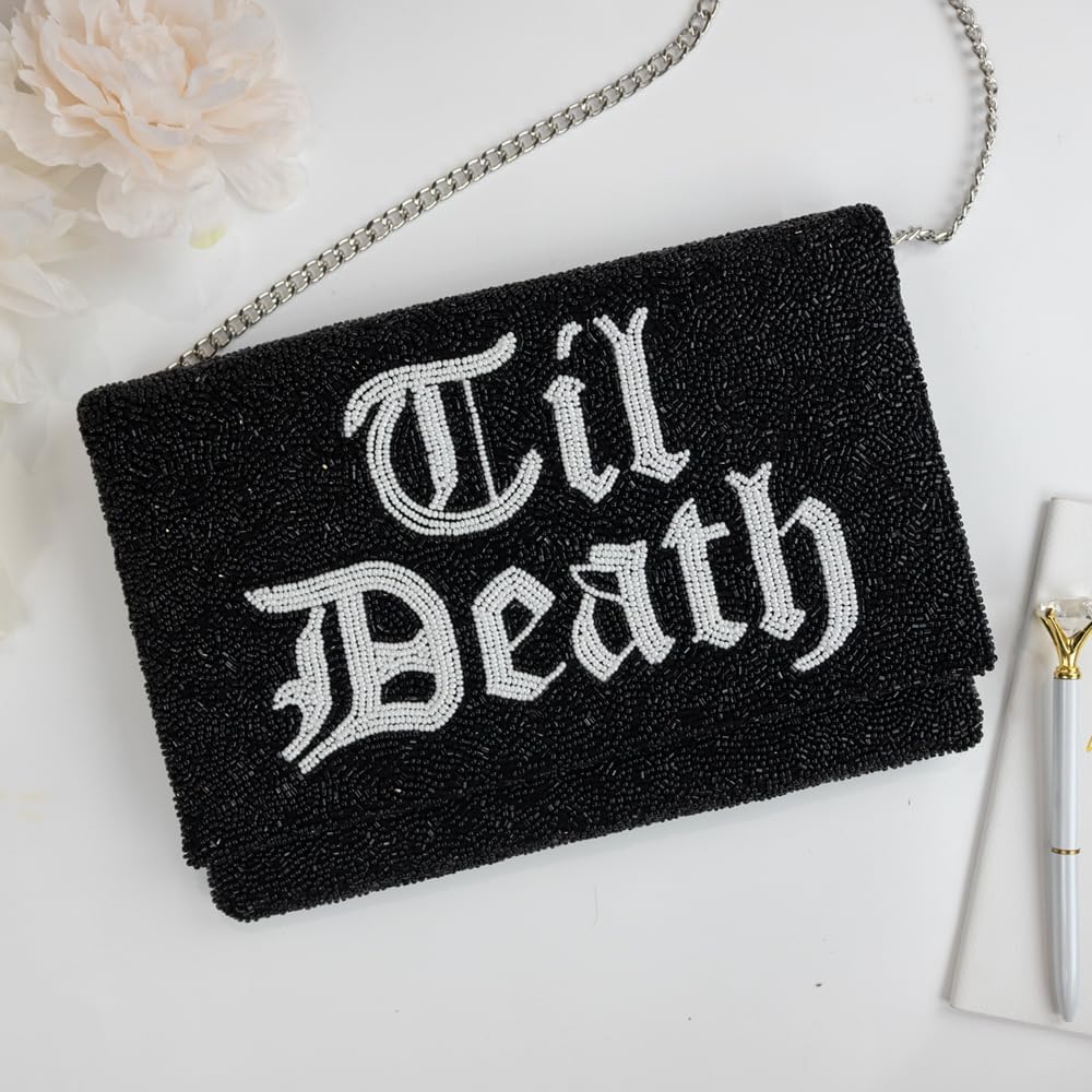 TIL DEATH Beaded Clutch Purse for Wedding Day for Bachelorette Party, Bridal Shower & Engagement Gifts for Bride - Image 5