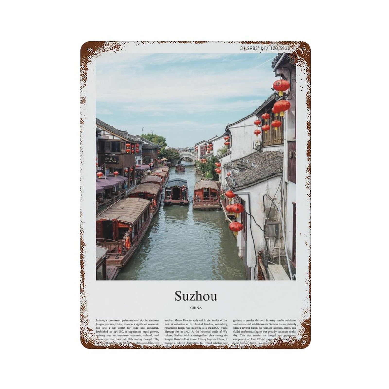xiaoxiaoshen Suzhou China City Scenery Wall Decor Art Metal Tin Poster Modern Home Decor Art Home Bar Shop Decorations Vintage Sign 40x30cm