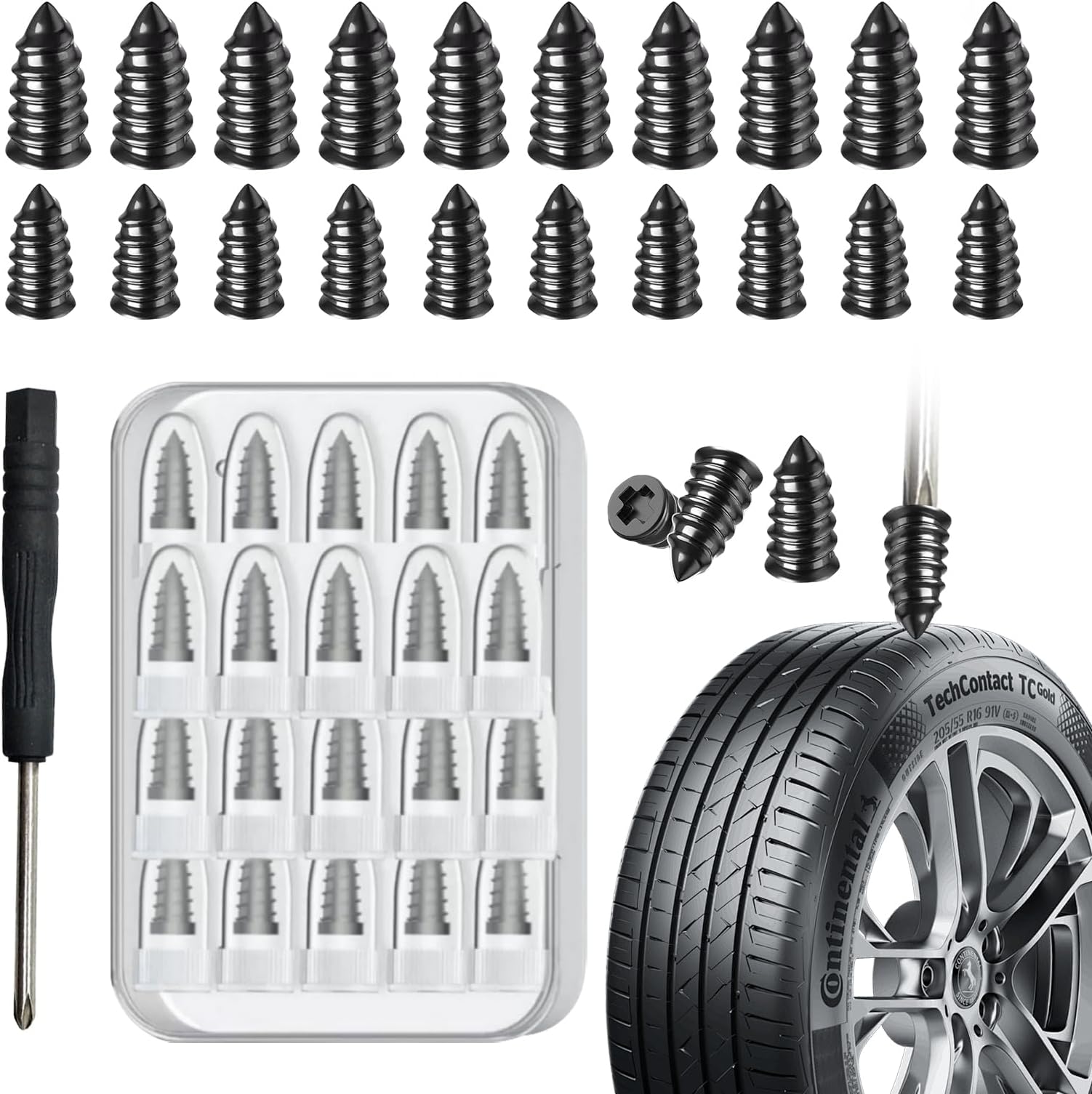- 40-Piece Tire Repair Rubber Peg Kit, Tire Repair Tool Kit โ Quick DIY Tire Repair Tools, Screw-in Tire Repair Plugs with Box and Screwdriver, Tire Plug Kit