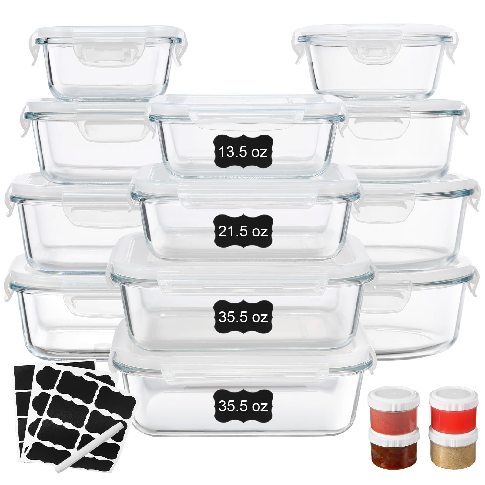 24 Pcs Glass Food Storage Containers with Lids, Leak Proof Glass Meal Prep Containers Set, Glass Storage Containers with Lids, Airtight Glass Lunch Bento Boxes, Microwave, Freezer and Dishwasher Safe