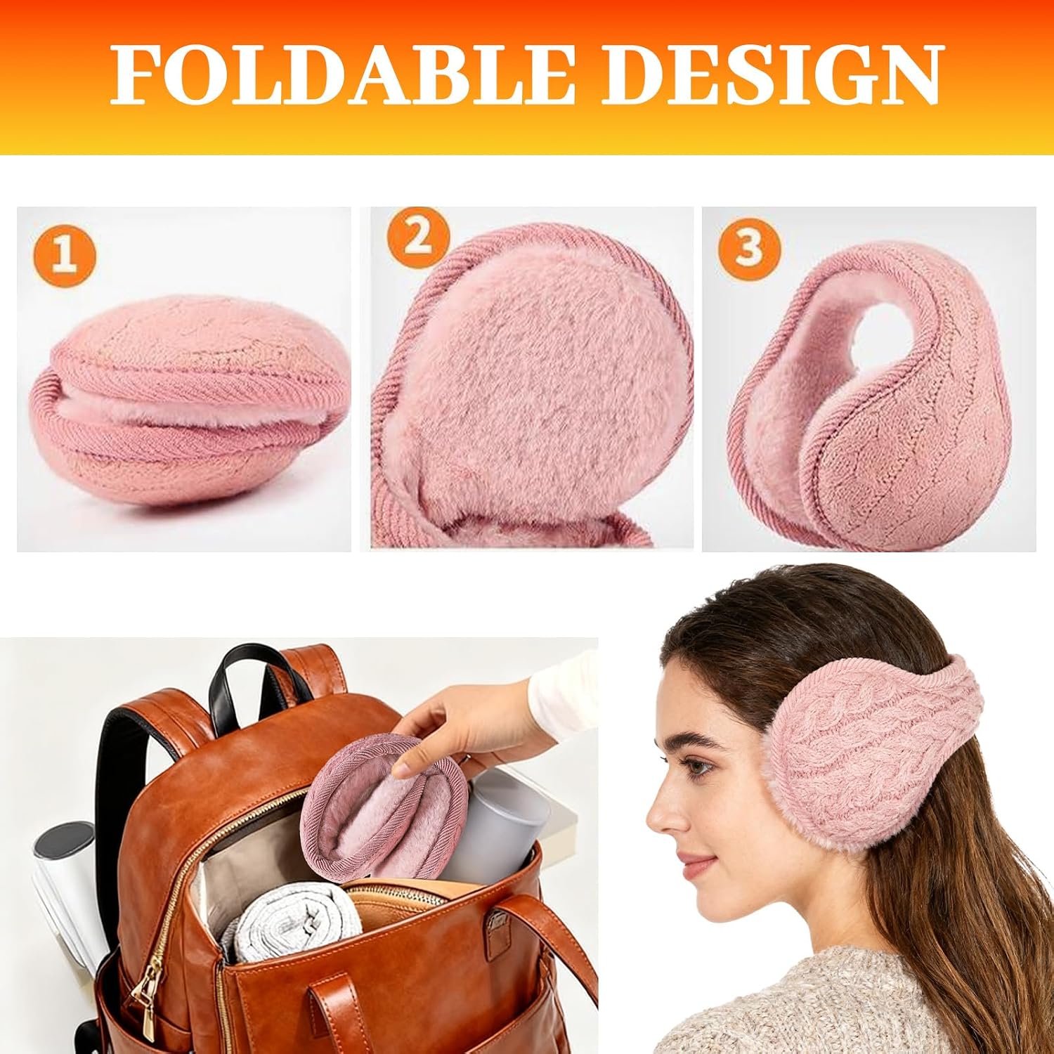3 Pcs Ear Muffs for Winter Women, Unisex Warm Knit Earmuffs, Ladies Cashmere Cold Weather Fur Earwarmer