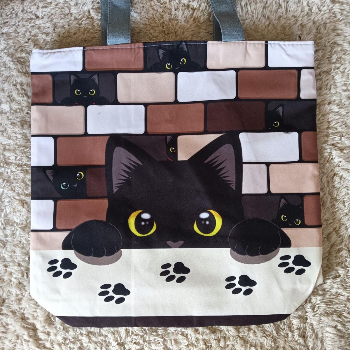 Amazon.co.jp: Black Cat Family R Tote Bag Brown Zippered Eco