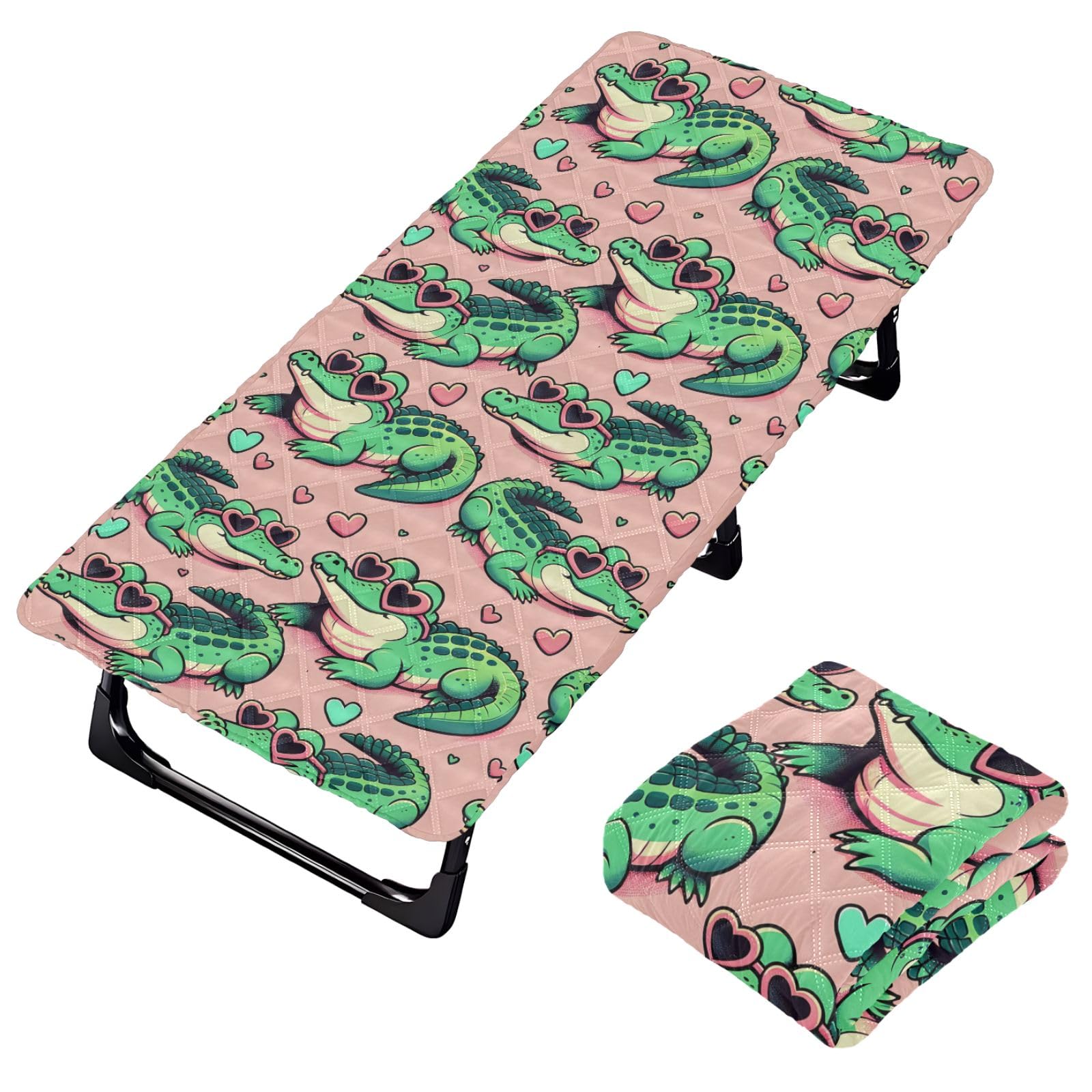 Portable Toddler Bed Sheet for Kids Cute Cartoon Crocodiles Sunbathing with Heart Glasses Travel Bed Fitted Sheet