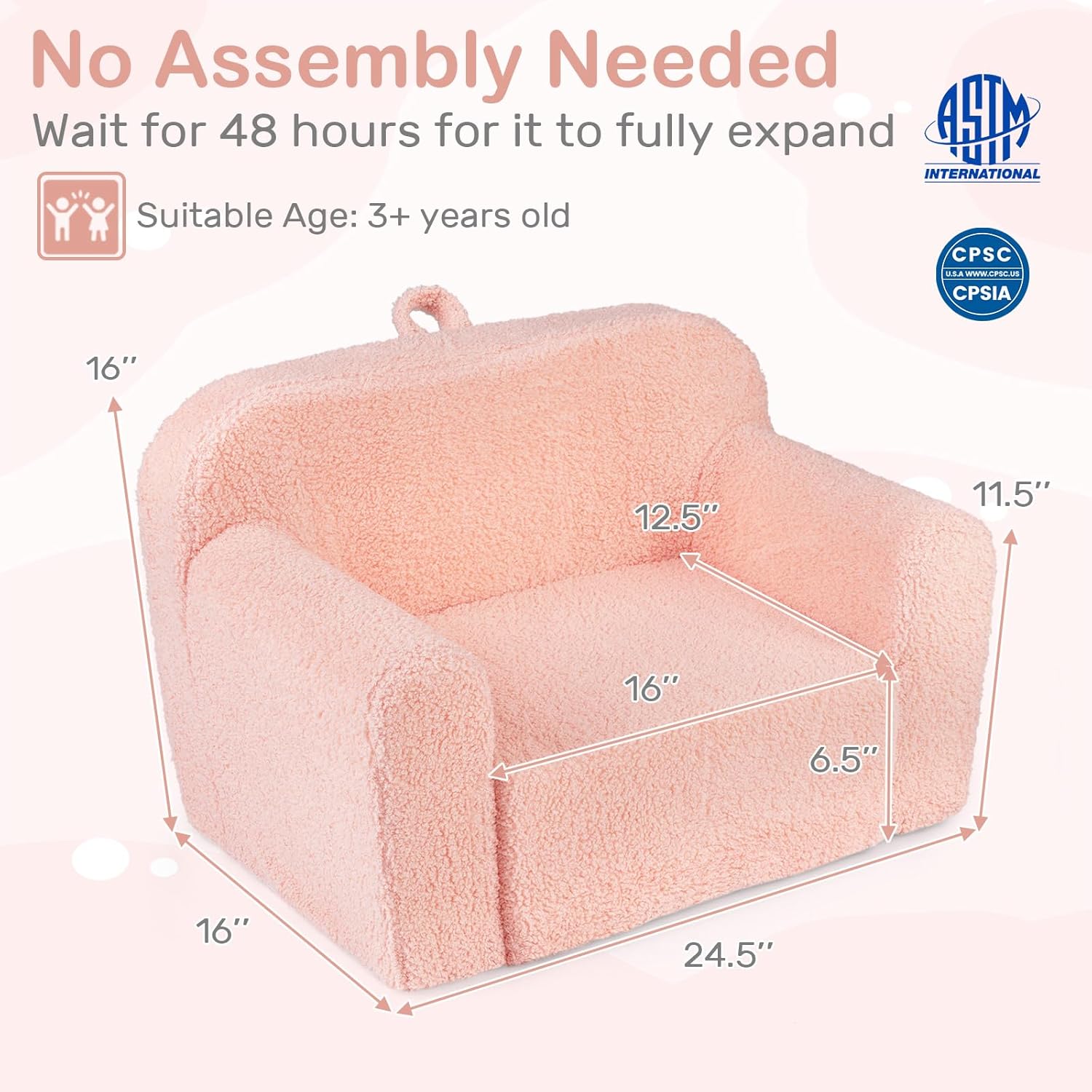 Costzon Kids Couch, Comfy Toddler Sofa Chair with Soft Fleece Fabric Cover, Kids Furniture for Playroom, Children Reading Armchair for Boys & Girls Aged 3+ Birthday (Medial,Pink)