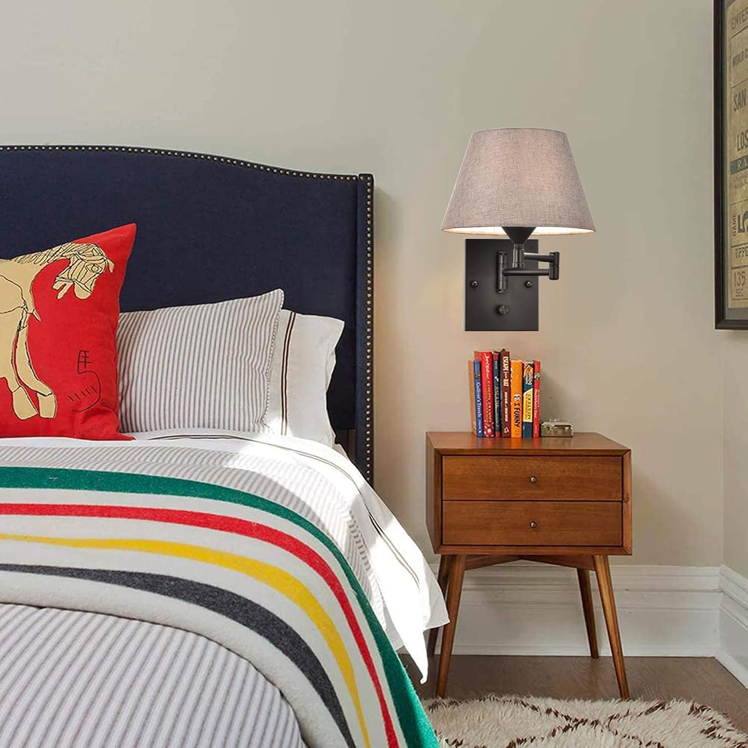 Onе-Dау Sаlе: Uр tо 60% оƒƒ Pauwer Plug in Wall Sconce Set of 2 Swing Arm Wall Lamp with Plug in Cord and Grey Fabric Shade Wall Light Fixtures for Hallway Bedroom Living Room