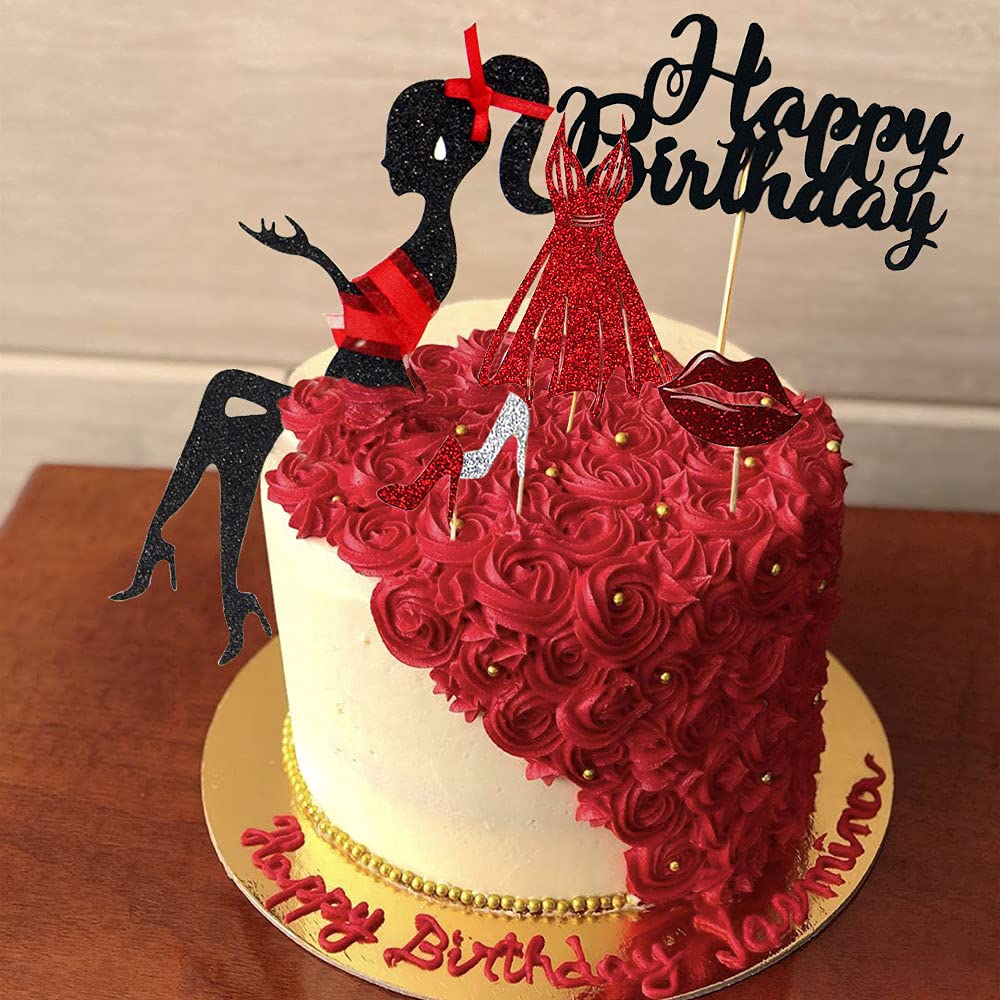 LaVenty 6 PCS Queen Birthday Cake Topper Heels Birthday Cake Topper