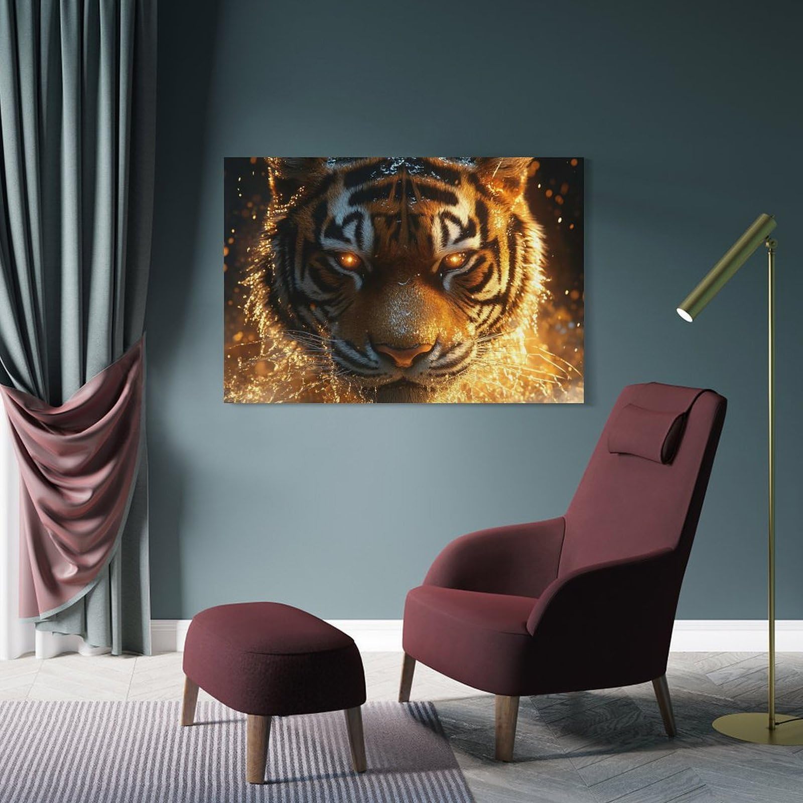 Junmoney Tiger with Glowing Eyes Decorative Wall Artwork 12x18inch(30x45cm), for Home Lounge, Bedroom Or Reading Nook, Modern Wall Decor for Cosy Interiors
