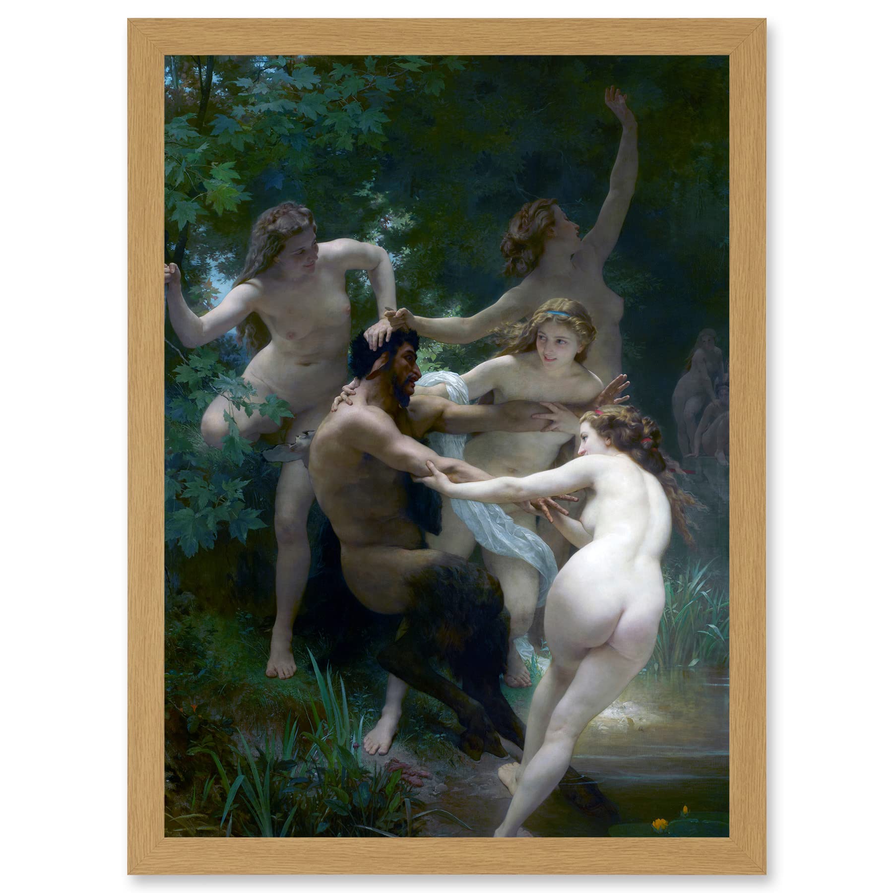 Artery8 William Adolphe Bouguereau Nymphs Satyr Painting Artwork Framed Wall Art Print A4