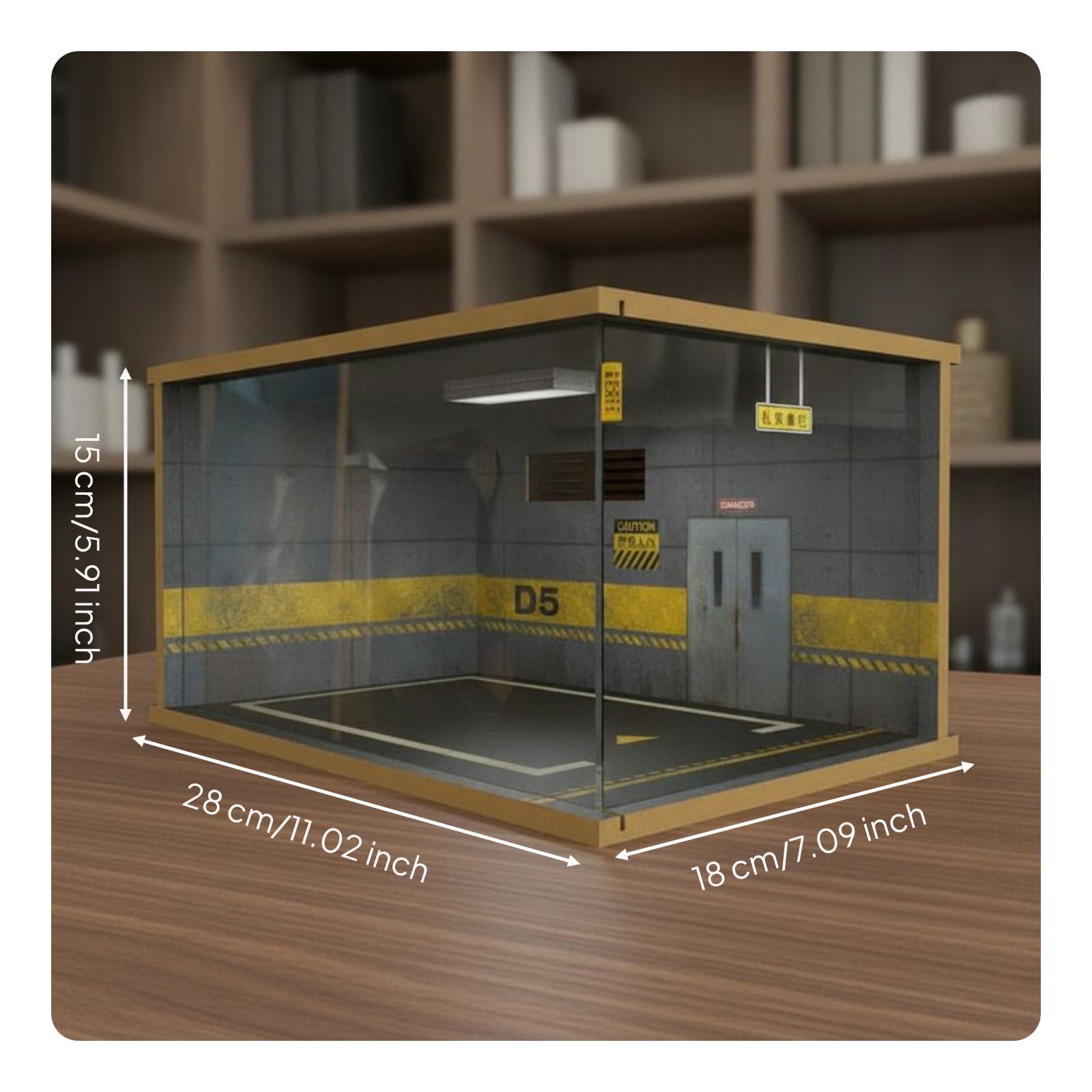 Acrílico para Exhibición de Vehículos Miniatura Vitrina Diorama Garaje Aparcamiento LED Cubierta Acrílica Antihuellas Estructura Estable Colocable en, Gris D5-Derecha