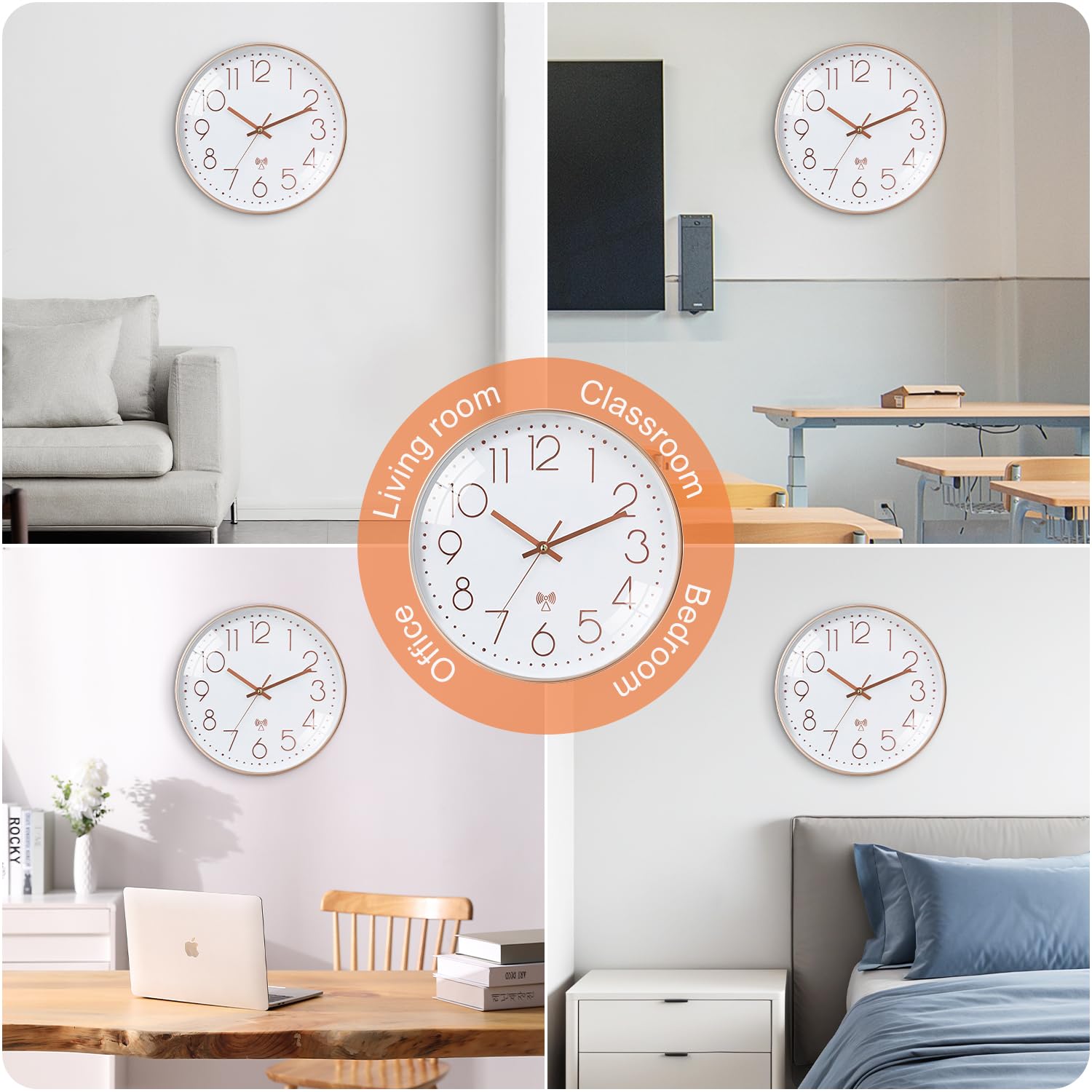 Horloge Murale Radio-pilotée 30cm – Silencieuse, Gris/blanc, Piles Incluses