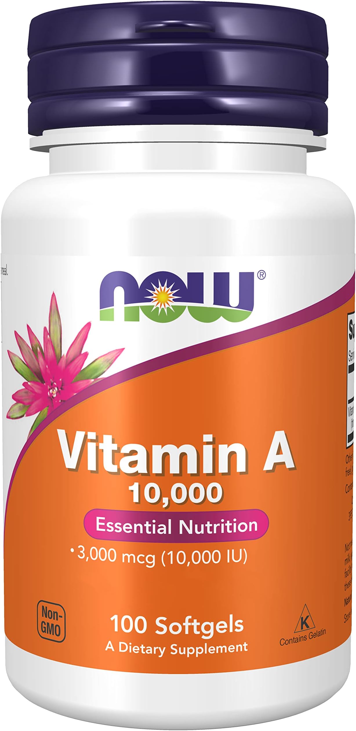 Now Foods, Vitamin A, 10.000IU (3.000mcg), from Retinyl Palmitate and Cod Liver Oil, High Dose, 100 Capsules, Gluten Free, SOYA Free, Non-GMO, Eye-Health