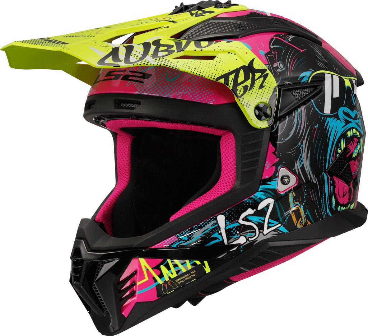 LS2, Casque Moto Cross Fast II Gorilla Purple H-V Yellow, 3XL