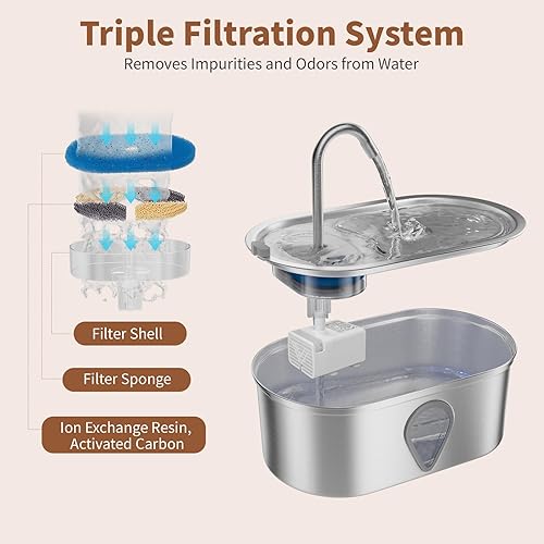 Miniatura 3 de Fuente de acero inoxidable para gatos, fuente para beber para gatos, fuente de agua para mascotas en el interior, fuente de agua para perros con