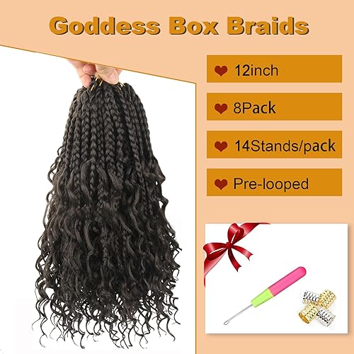 Vista 217 de Goddess Box Braids Crochet Hair With Curly Ends 18 Inch Bohomian Box Braids Crochet Braids 8 Packs 3X Crochet Braids Synthetic Braiding Hair 1B-4-30