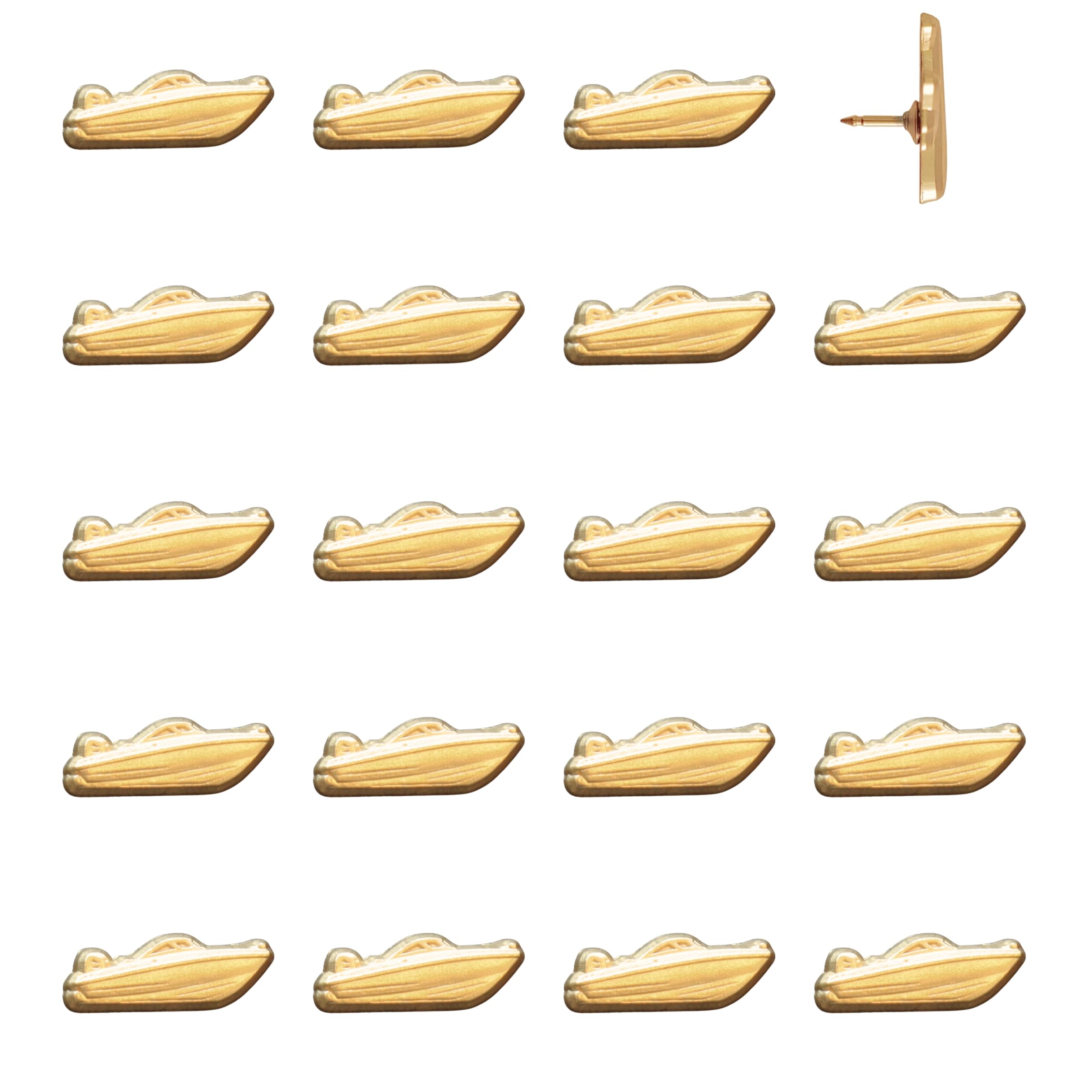 Motor Boat Push Pins - Gold Speedboat Map Pins for Cork Boards, Maps, or Lapel Use - Designed in USA - Set of 20