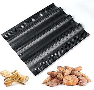 Willstar 1PCS 2 Grids Perforated Baguette Pan Non-Stick Bread Wave Loaf Mold Bak