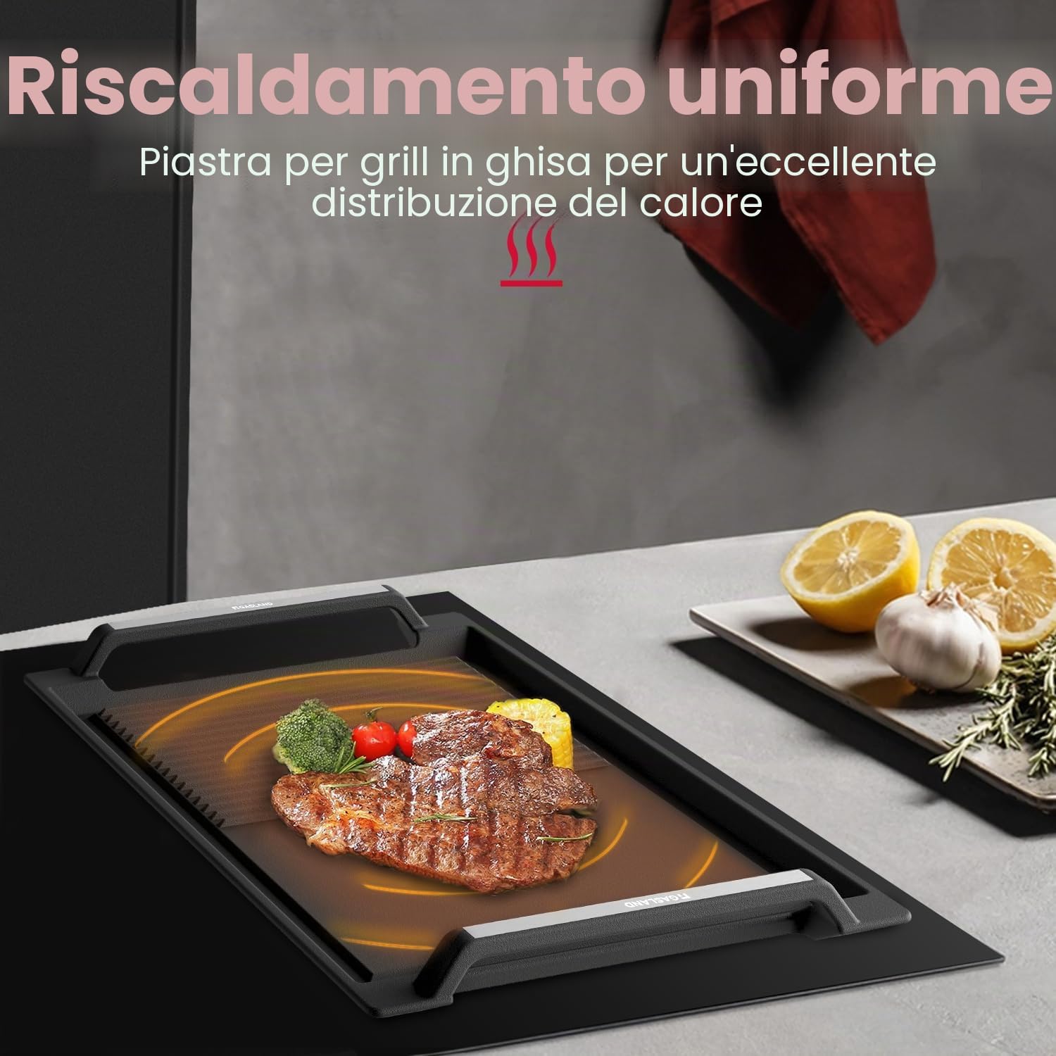 GASLAND IHGD-S23C Piastra Grill con Maniglie Laterali, Teglie per Piani Cottura a Induzione, Ghisa con Rivestimento in Teflon: Protezione Antiaderente e Antiruggine, Accessori, Vassoio Grill