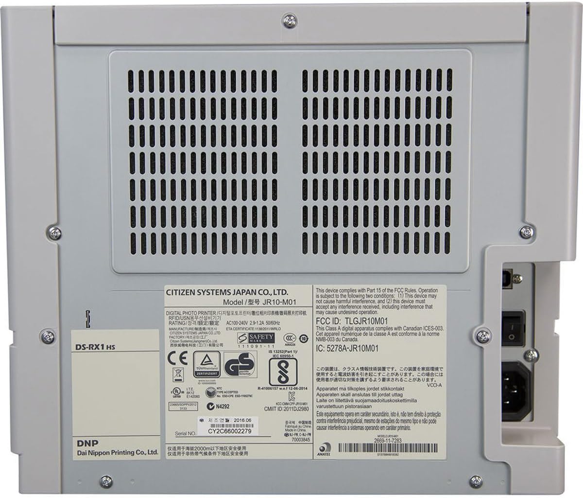 Арткы view байланыш портторун көрсөткөн DNP DS-RX1HS фотопринтеринин