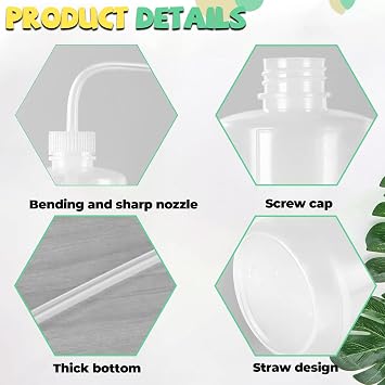 3 Pcs Squeeze Bottle, Wash Bottle - Leak-Proof with Precision Nozzles for Plant Care, Vinaigrette, Detergent & Tattoo Supplies