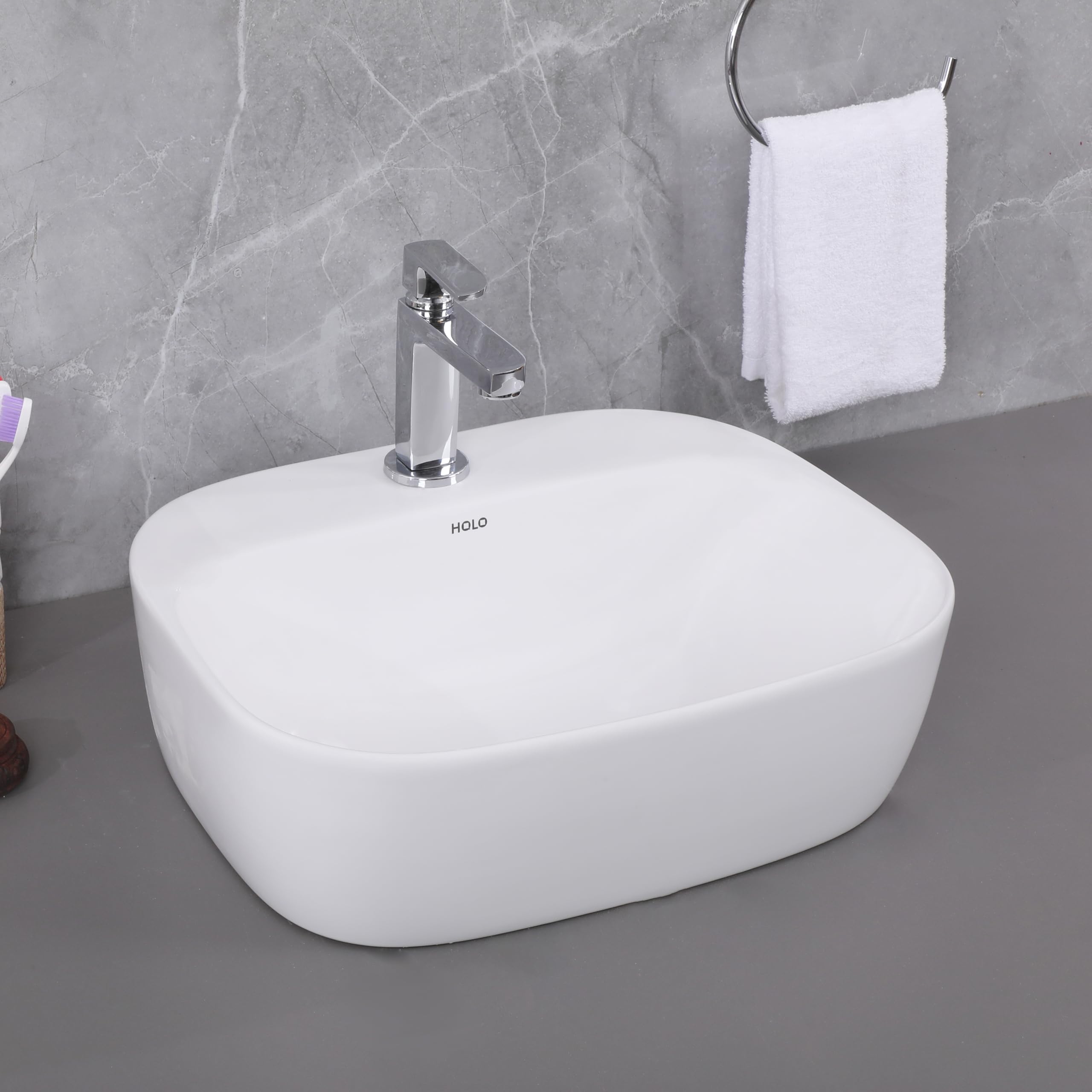 HOLO Crya Ceramic Table Top/Counter Top Wash Basin | Wash Basin for Bathroom (17" x 13" inch) (B0D8YHG7YR) Amazon Price History, Amazon Price Tracker