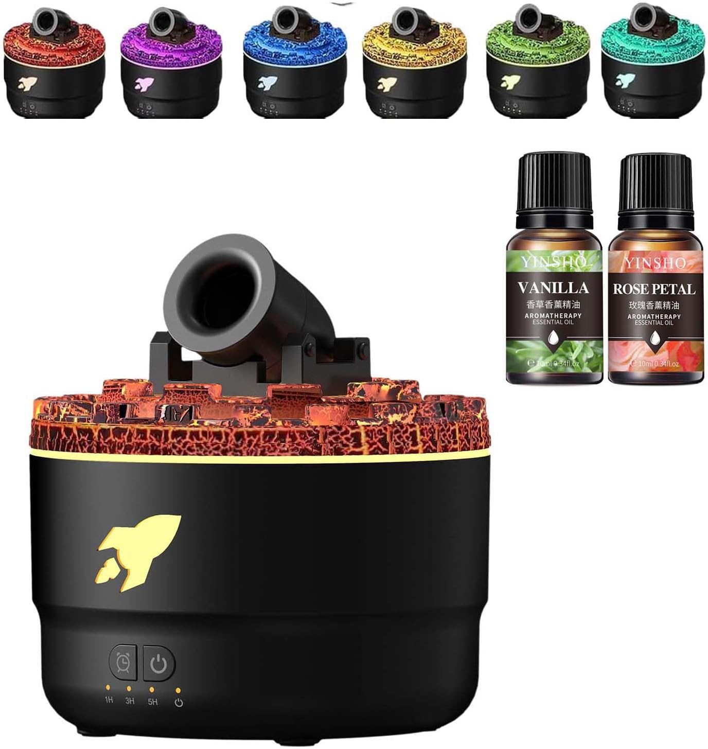 Yacriso Yellow Cane Humidifier, Cannon Blast Aroma Humidifier, Vapor Cannon Humidifier, Creative Turret Colorful Crack Aroma Humidifier, Small Humidifier with Timer, Quiet Flame Diffuser (Black)