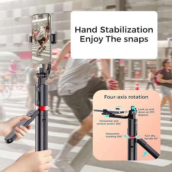 Coverzone Profesyonel Tripod ve Selfie Çubuğu, 360° Yapay Zeka Yüz Takibi, AI Hareketle Komut, 1/4 Vidalı, Canlı Yayın, Vlog, Fotoğraf, Uzaktan Kumandalı,180cm, JH18-2