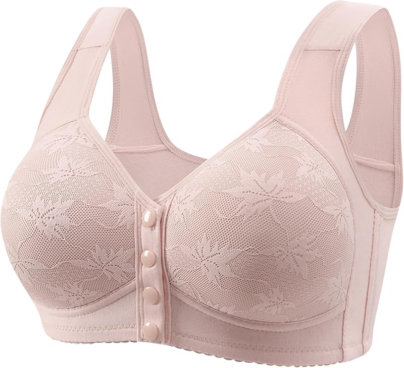 Older Womens Comfy Bras 2024 Classic Front Closure Bras No Underwire Plus Size Push Up Bra Floral Printed Underwear