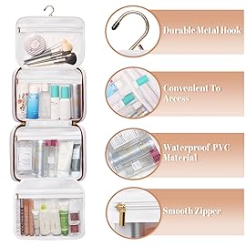 Toiletry Bag for Women Hanging Travel Toiletry Bag with Hook,Water-resistant Makeup Cosmetic Bag Travel Organizer for Toiletries, Accessories P-Beige