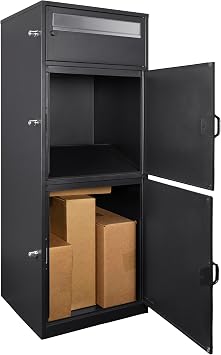 Winbest Large Steel Freestanding Floor Parcel Package Drop with Locking Letterbox Drop Mail Box with Multi Compartments, Black