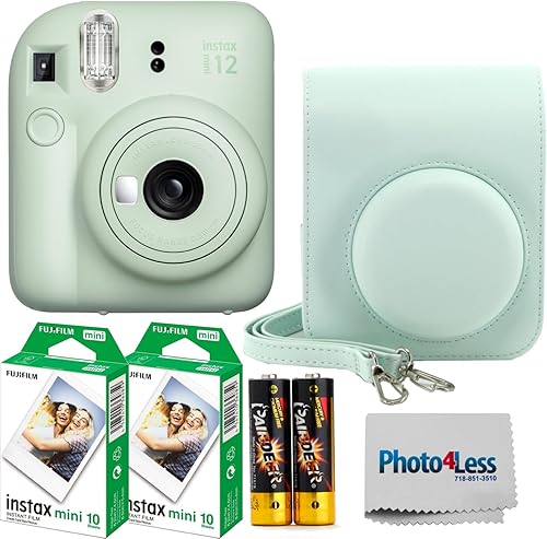Fujifilm Instax Mini 12 - Cámara de película instantánea color verde menta, paquete doble de película instantánea Fujifilm Instax Mini 20
