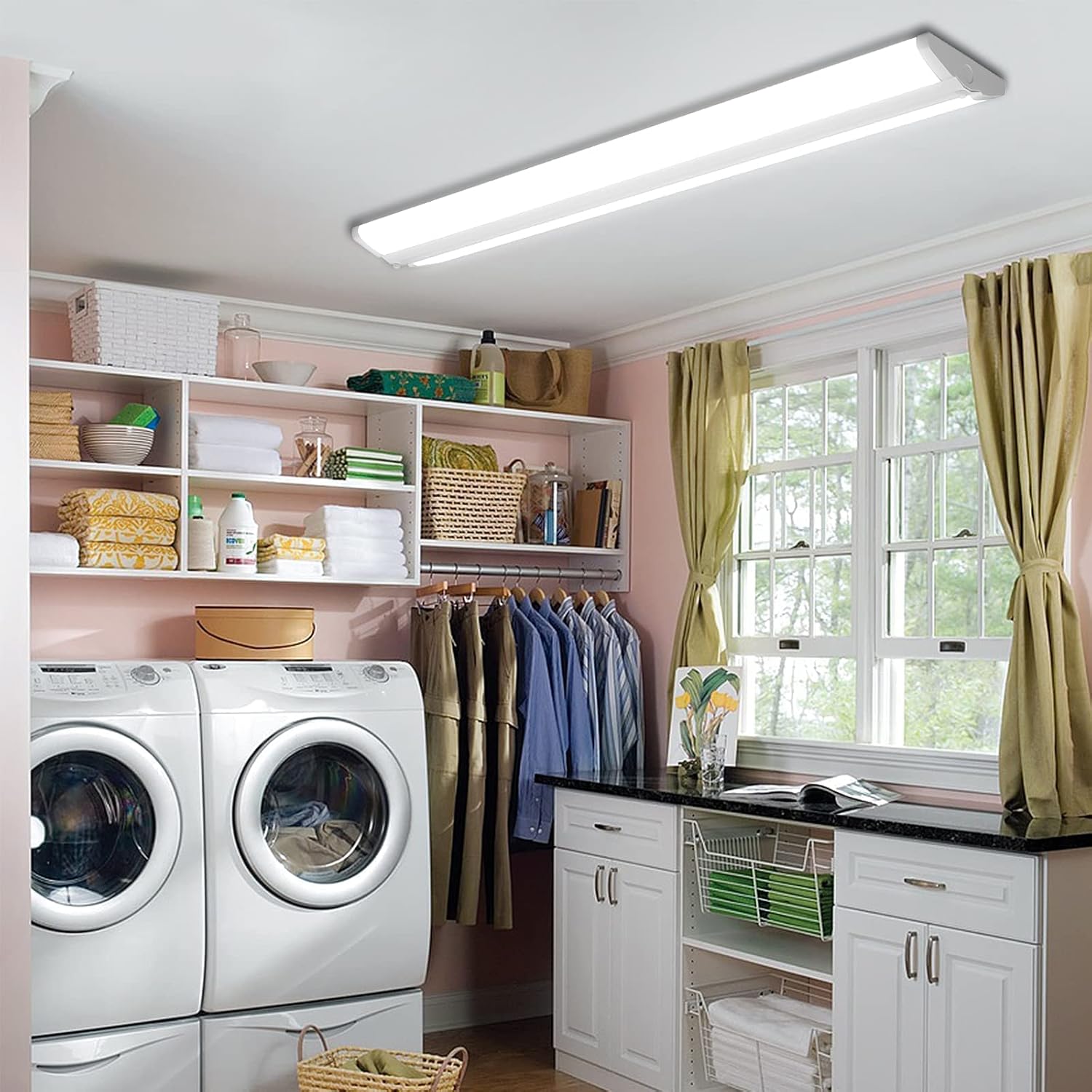 ANTLUX 4FT LED Wraparound Light Fixture 50W Ultra Slim LED Shop Lights for Garage, Eye Care, 5500 Lumens, 5000K White, 4 Foot Flush Mount Office Ceiling Wrap Light for Workshop Kitchen Laundry