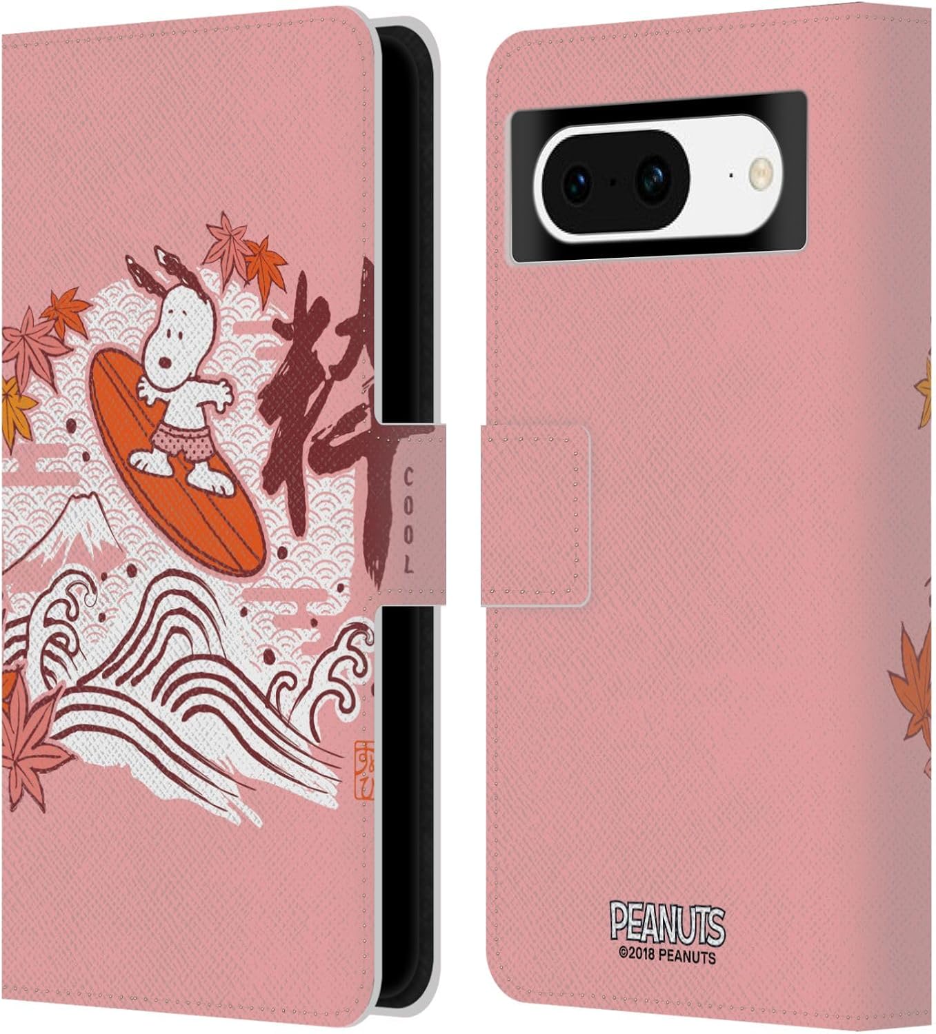 Head Case Designs Officially Licensed Peanuts Surf Oriental Snoopy Leather Wallet Case Compatible with Google Pixel 8