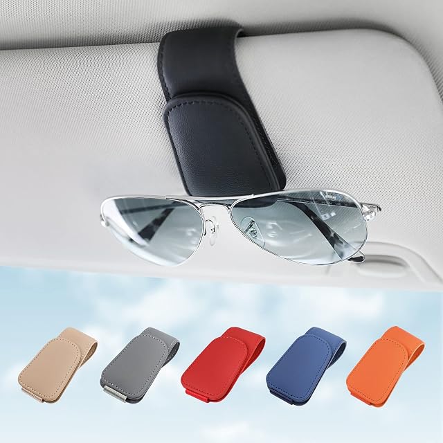 KanSmart Sunglass Holder for Car Sun Visor Magnetic Sunglasses Clip Leather Glasses Eyeglass Holder and Ticket Card Clip