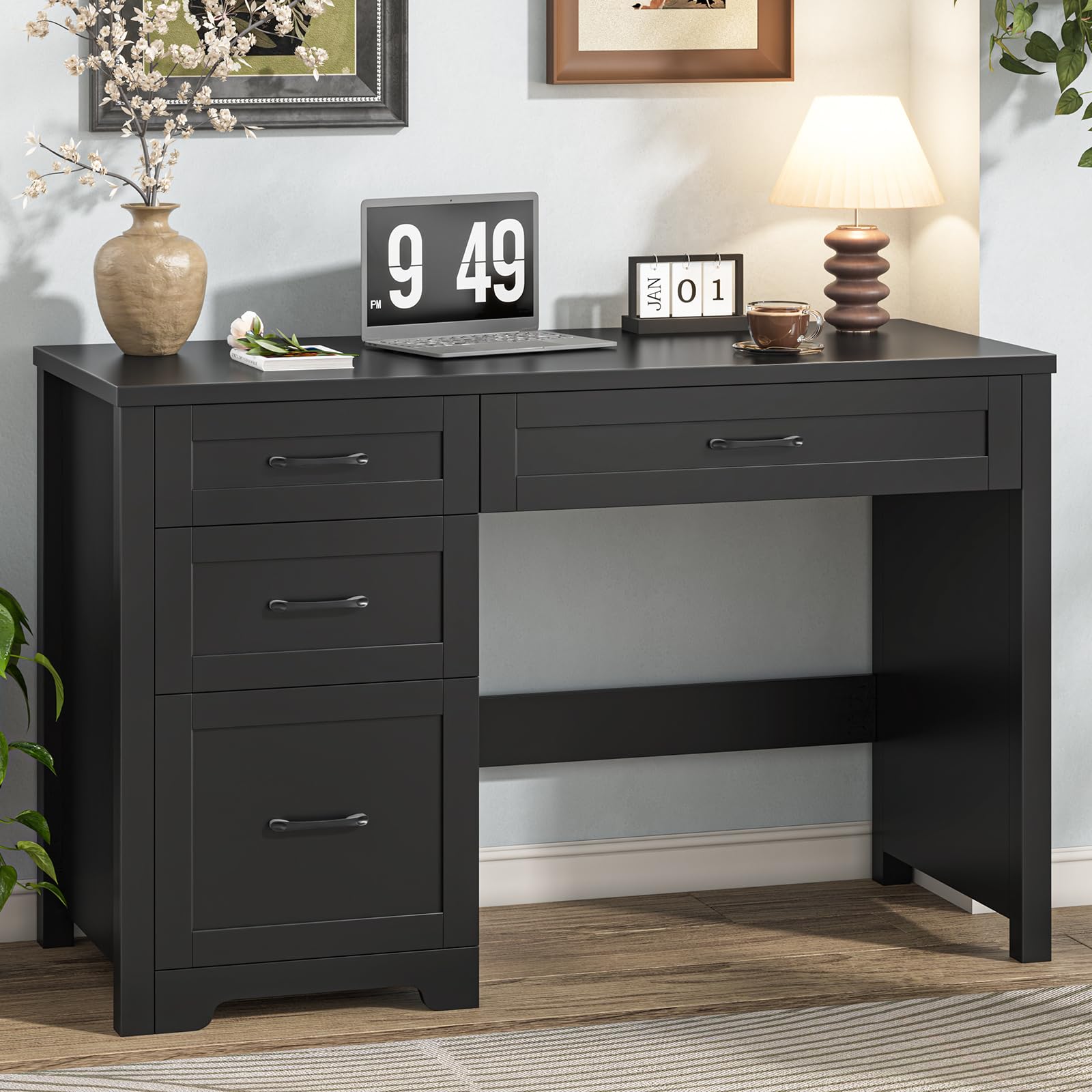 Vabches Home Office Desk with 3 Storage Drawers, Black.