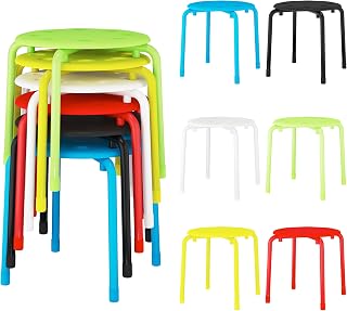 VECELO 6-Pack 12 Inch Stackable Kids Stools - Colorful Plastic Classroom Chairs for Daycare, Kindergarten, Home - Lightweight, 130 lbs Capacity