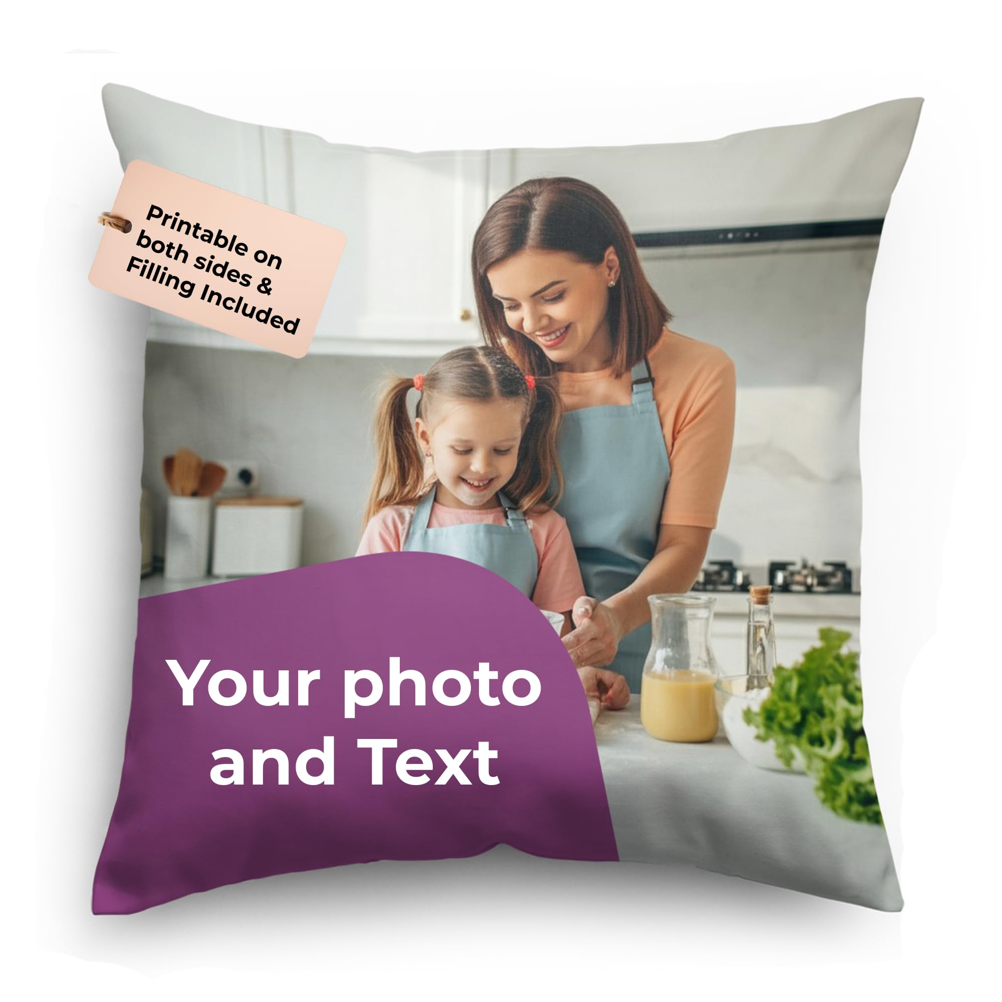 Personalised Photo Pillow, Custom Cushion with Double-Sided Print, Photo and Text, 45.7 x 45.7 cm, Decorative Pillow for Home Décor, Personalised Gift for Birthdays, Anniversaries, Friends and Family