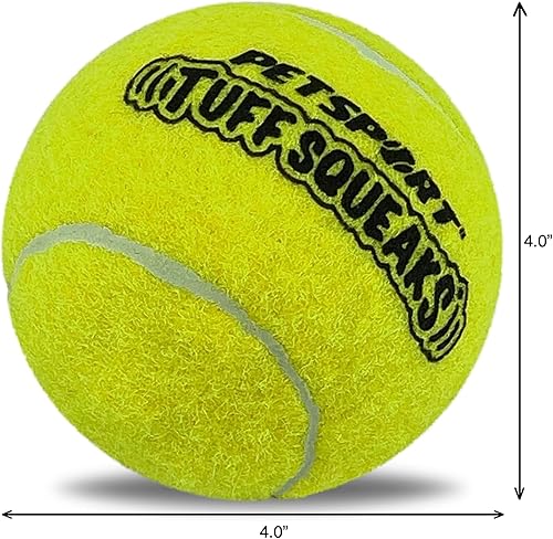 Miniatura 2 de PetSport Squeak - Pelota de tenis amarilla para perros  Paquete de 3 bolas chirriantes gigantes (4 pulgadas) para perros grandes  Fieltro y goma no