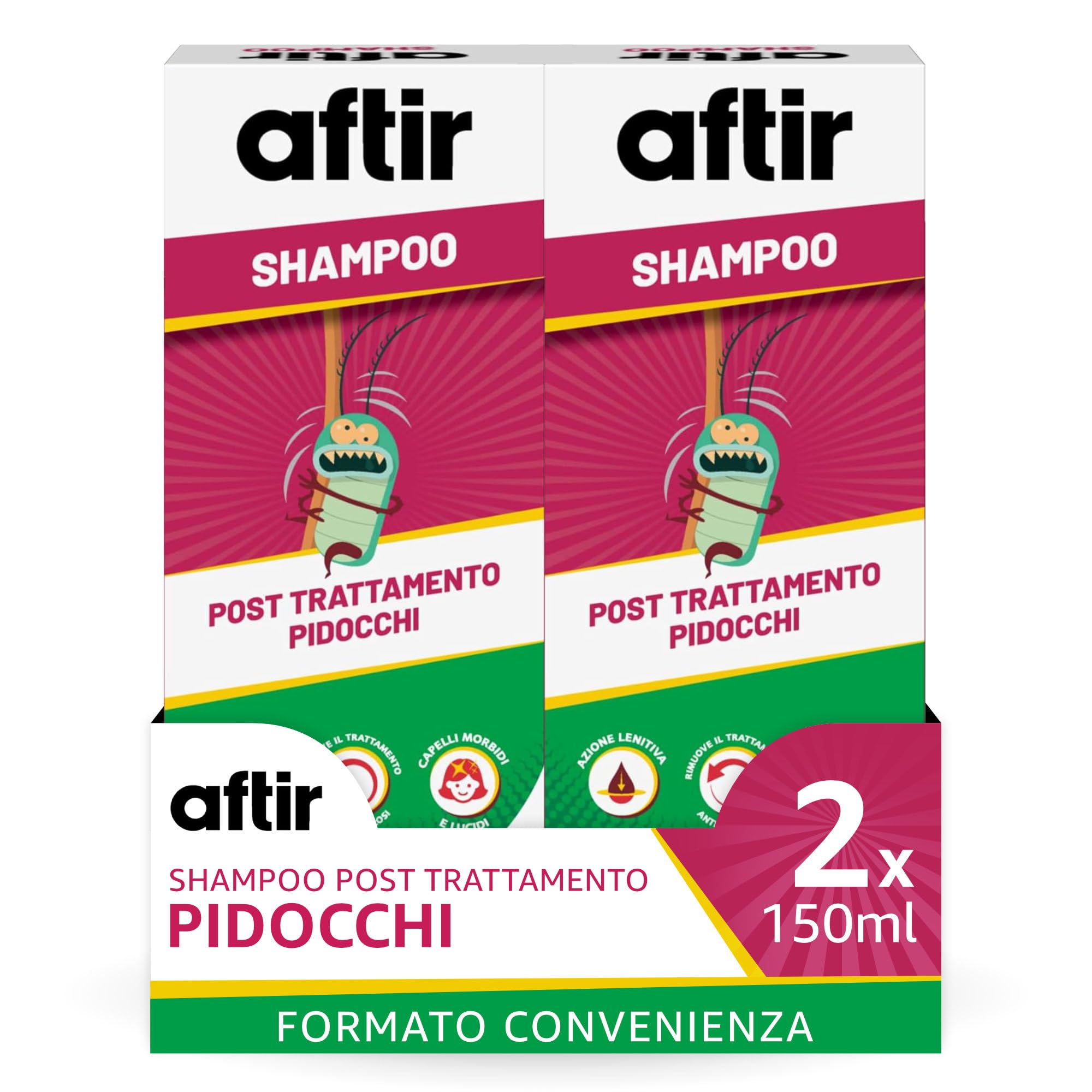 Aftir, Shampoo Post Trattamento Pidocchi e Parassiti, Azione Lenitiva, Antiprurito, 2 Confezioni da 150 ml