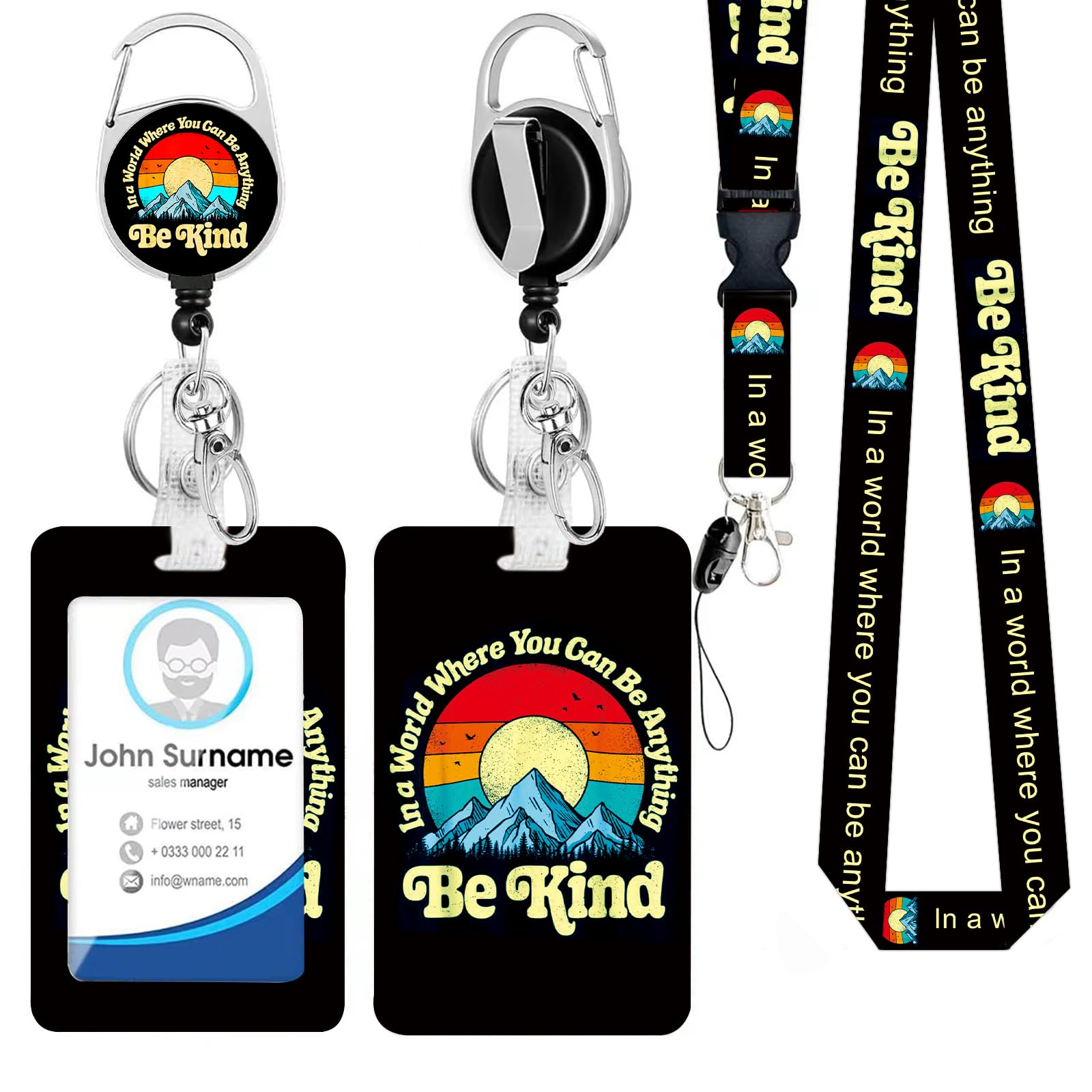 Id Badge Holder with Lanyard, Positive Badge Holder with Reel Retractable Detachable Name Card Tag Vertical ID Protector Badge Reel for Nurse Doctor