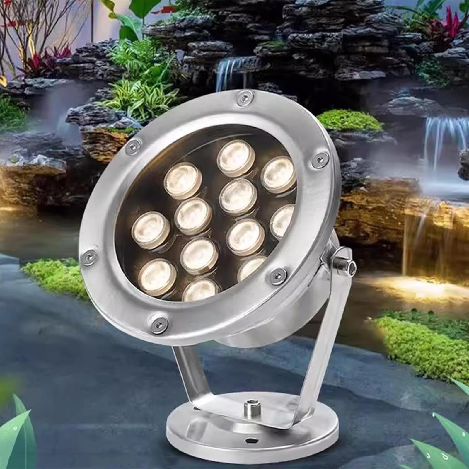 Luci Subacquee RGB per Laghetto, Faretto Rotante 12V, Luci LED Sommergibili, Luce Subacquea Impermeabile IP68, Faretto per Esterni, per Giardino, Piscina, Cortile, Fontana(Red,18w)