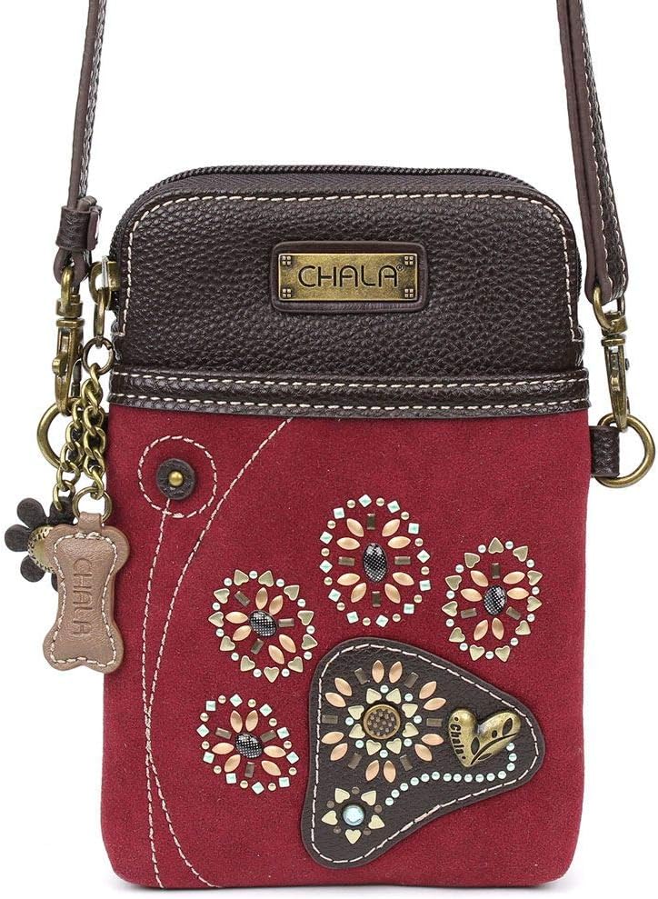 Chala Dazzled Paw Print Cellphone Convertible Strap Crossbody Handbag, Dog Lovers