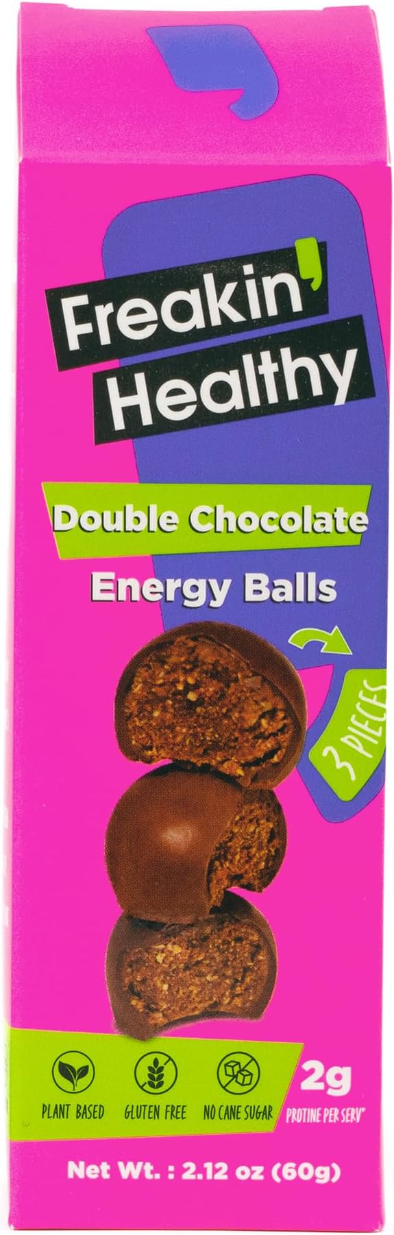 Freakin Healthy Double Choco Energy Balls 60g – Dark Chocolate Covered, Individually Wrapped, Plant Based Snack.